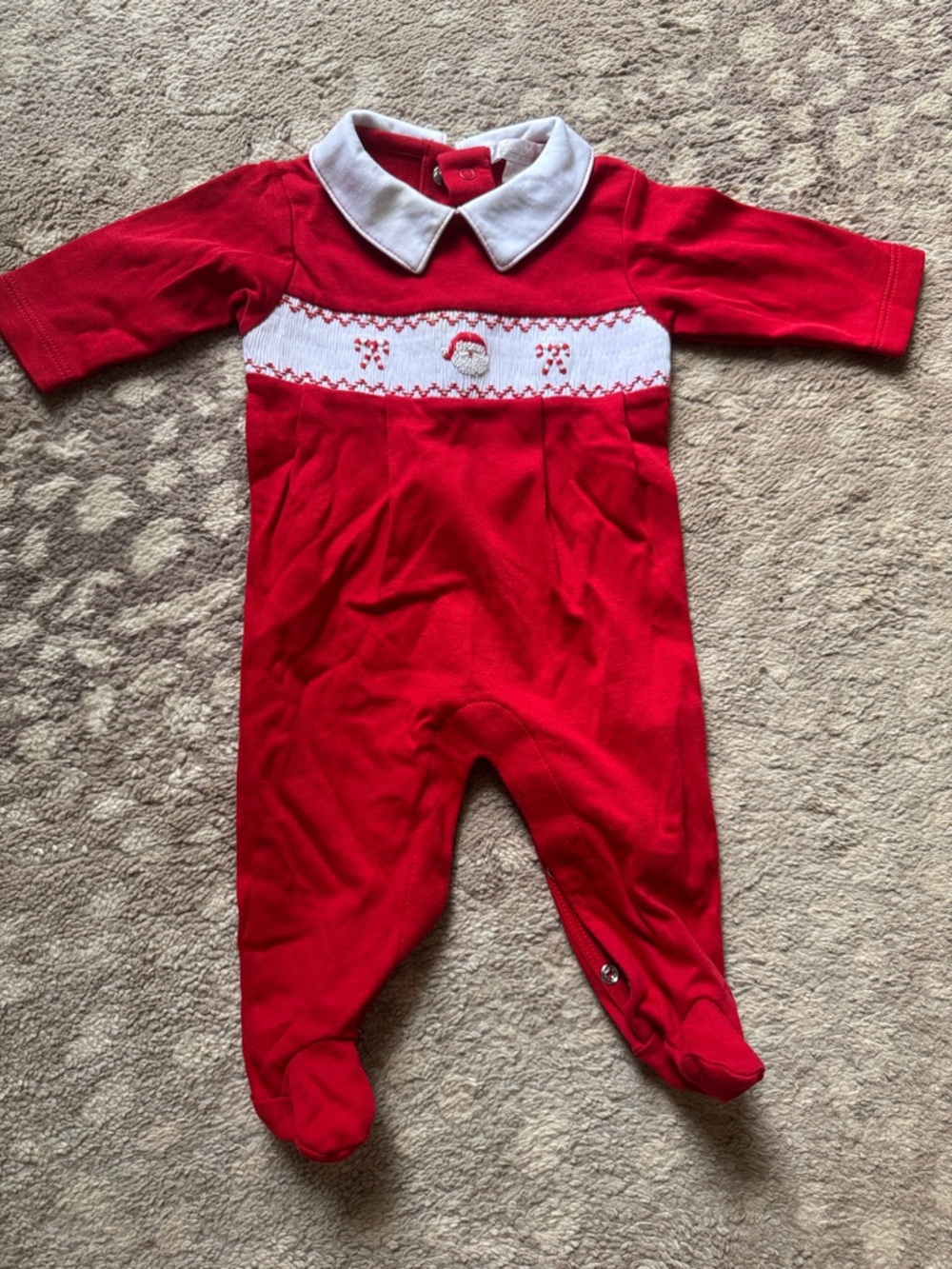 Kissy Kissy Red and White Smocked Holiday Footie